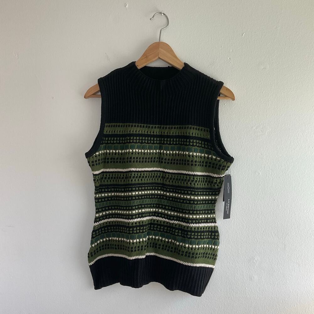 Liverpool Sleeveless Knit Sweater Vest Green Black Mock Neck Size M NWT